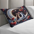 thumbnail image 2 of Ambesonne Cat Quilted Pillowcover, Toasting Kitty Couple Moon Star, 30" x 20", Indigo and Scarlet, 2 of 2