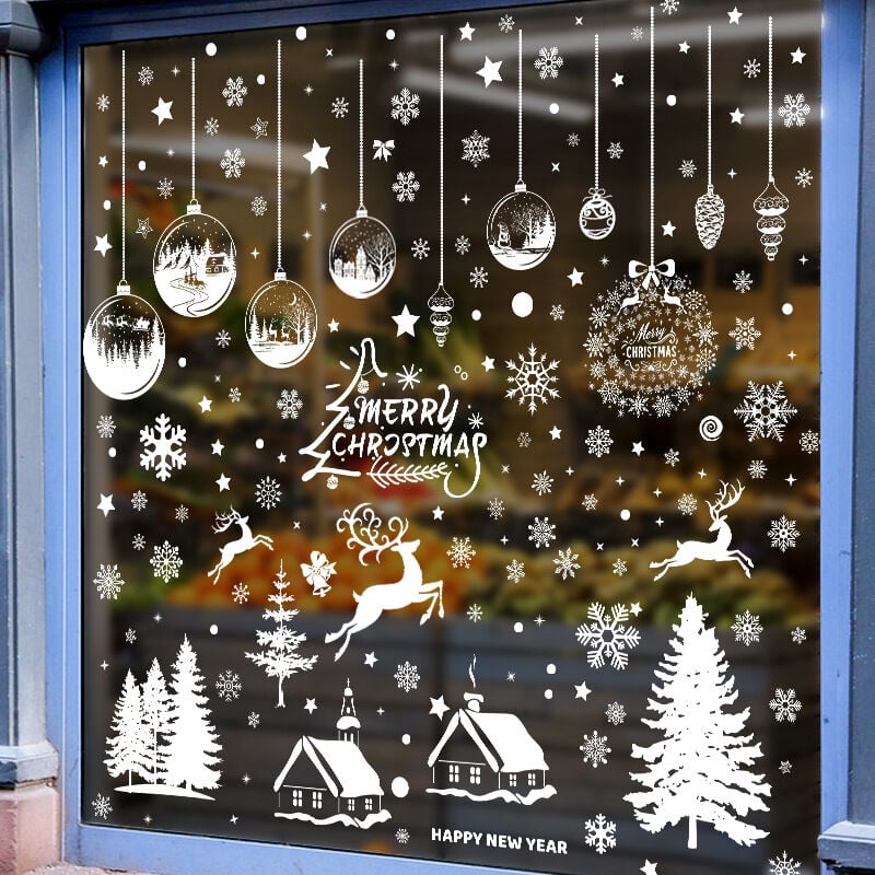 Lot De 9 Autocollants Fenêtre Noël - Flocons De Neige Et Rennes En PVC Réutilisables