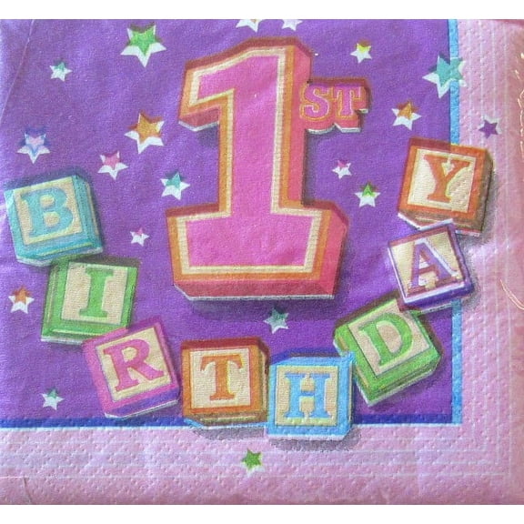 Various Birthday Blocks Small Disposable Napkins, 24 Count