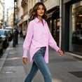 thumbnail image 3 of hoksml Women's Vertical Stripe Button Down Shirt, Smocked Cuff Oversized Pocket Blouse for Office Daily Vacation Wear, 3 of 6
