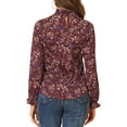 thumbnail image 3 of INSPIRE CHIC Women's Smocked Ruffled Neck Long Sleeve Floral Blouse XS Burgundy, 3 of 8