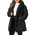 thumbnail image 4 of Agnes Orinda Women's Plus Size Hooded Padded Jacket Zip Snap Warm Outerwear Outdoor Winter Mid‑Length Quilted Winter Coat with Pockets 4X Black, 4 of 6