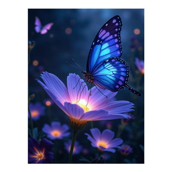Diamond Art Kit for Adults, Butterfly On Glowing Purple Blossom Diamond Painting for Adults Beginners, 5D DIY Diamond Art Painting Kits, Colorful Diamond Painting Craft for Home Decor 12x16