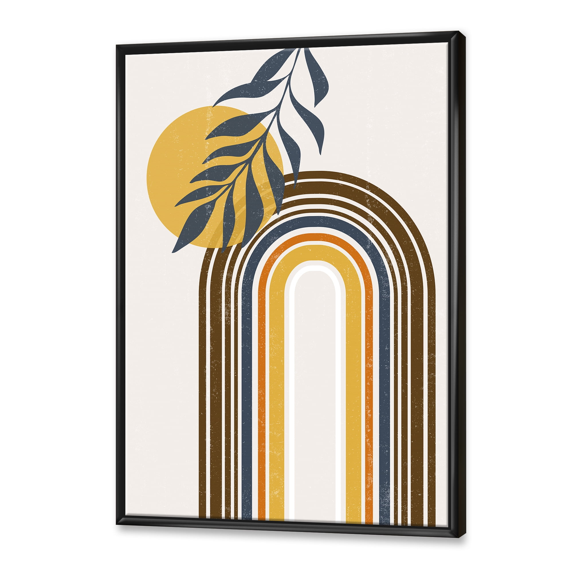 Designart 'Abstract Moon Sun Leaves II' Modern Framed Canvas Wall Art Print
