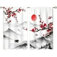thumbnail image 6 of Japanese Cherry Blossom Small Kitchen Curtains Red Flower Window Treatment Sunset Mountain Cafe Short Window Curtains for Bathroom Dining Room Asian Floral Tier Treatment Drapes 27.5x39 inch, 6 of 6