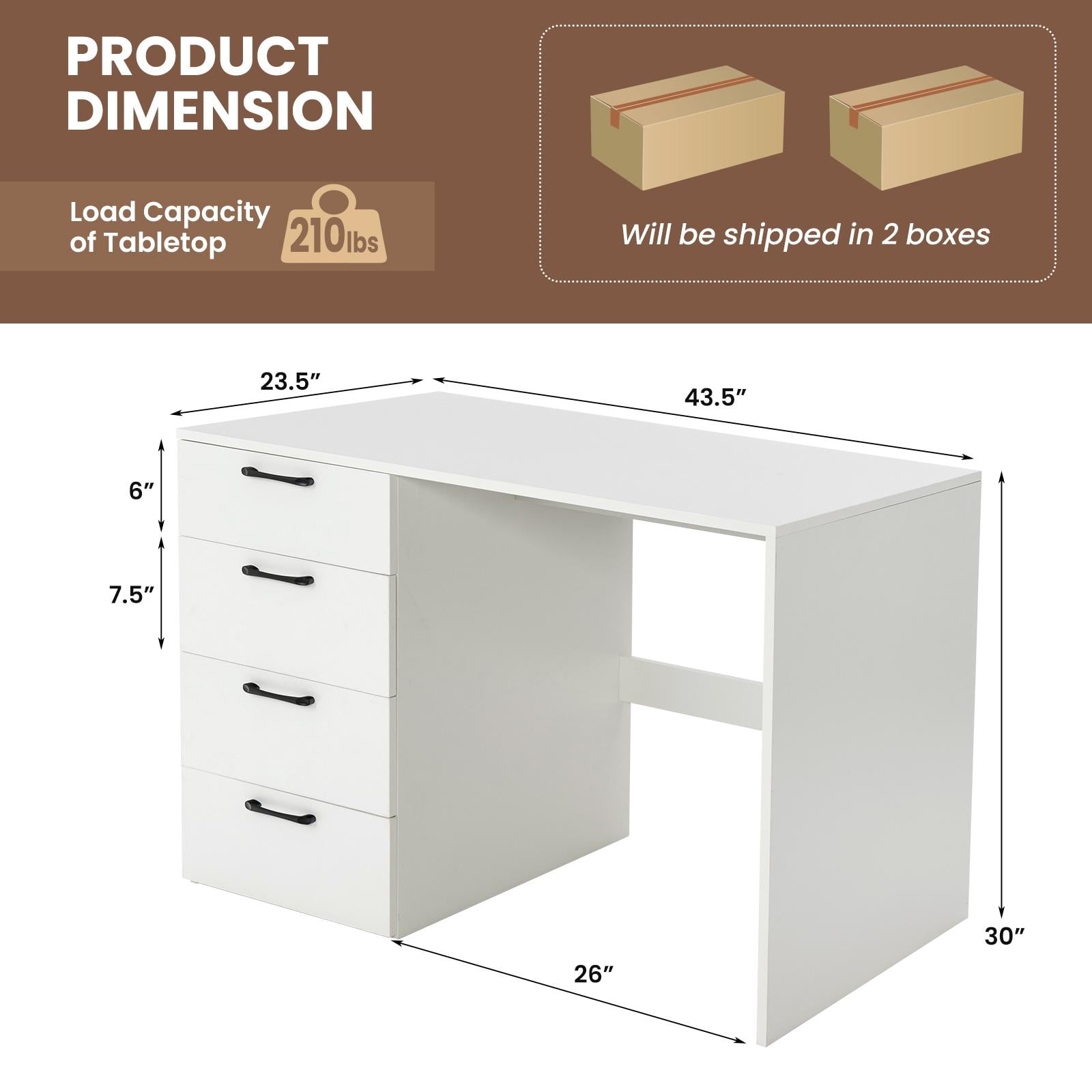 Giantex 4-Drawer Computer Desk, Modern Home Office Desk, Laptop Executive Desk, Makeup Vanity Table for Living Room & Bedroom