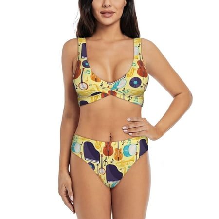 Bathing Suit For Women  Musical Instruments High Waisted Bikini Set Bathing Suit Cross Lace Up Swimsuit