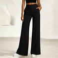 thumbnail image 3 of Women's High Waist Wide Leg Dress Pants, Front Seam Flare Trousers with Elastic Back Waist and Side Pockets, Lightweight Wrinkle Resistant Suiting Pants for Office Commute Daily Wear Black XXL, 3 of 10