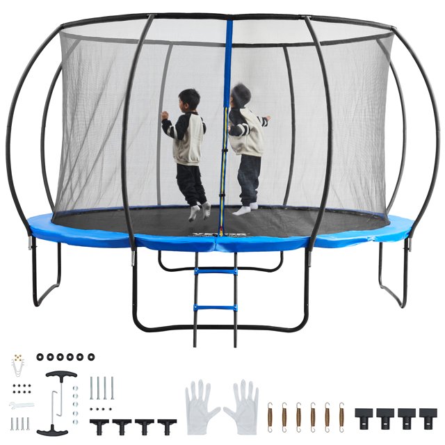 VEVOR Trampoline 12 Pieds, Trampoline 400 lbs avec Filet de Protection, Échelle et Poteau Courbé, Trampoline Robuste avec Tapis de Saut et Coussin de Ressort, Trampolines Récréatifs Extérieurs pour Enfants Adultes