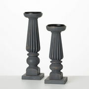 Sullivans 13.25" & 11.25" Ribbed Cool Gray Candle Holders Set of 2, Wood
