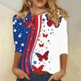 thumbnail image 2 of GERsome 4th of July Tops for Women Casual 3/4 Sleeve Crew Neck Patriotic American Flag T Shirts Loose Fit Blouses Summer Tees S-3XL, 2 of 5