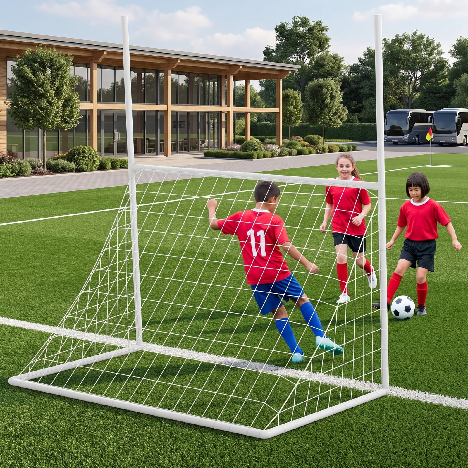 Airfind 2 in 1 Soccer Goal All Weather Football Training Equipment Portable Backyard Net with Ground Stakes for Park School Team Practice, 5.5 x 7 ft, White