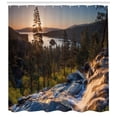 thumbnail image 2 of Lake Tahoe Shower Curtain, Idyllic American Landscape Waterfall into the Forest Traveling Theme Romantic, Fabric Bathroom Set with Hooks, 69W X 75L Inches Long, Multicolor, by Ambesonne, 2 of 2