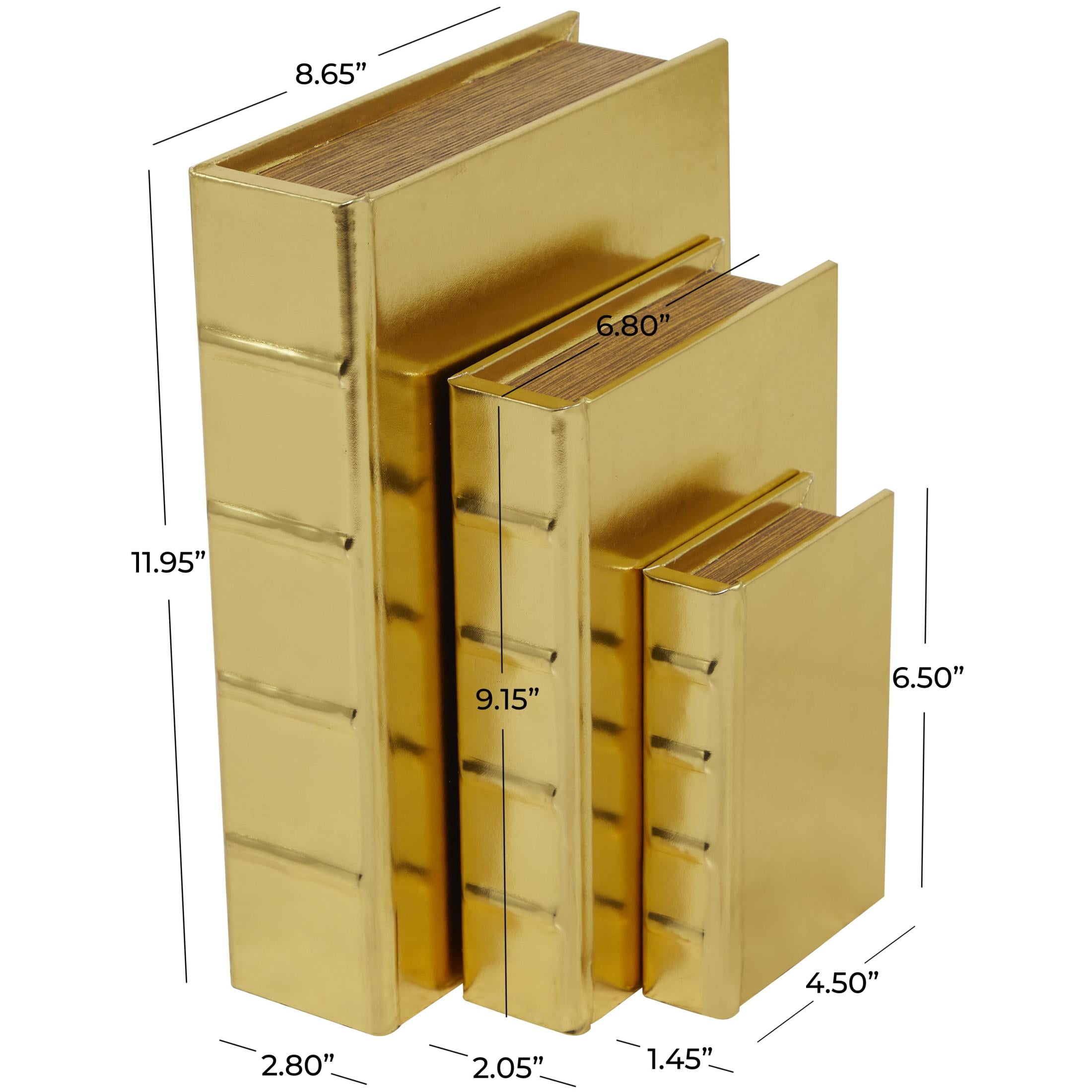 CosmoLiving by Cosmopolitan Metallic Book Storage Gold Faux Leather Decorative Box with Textured Spine, 3 Count