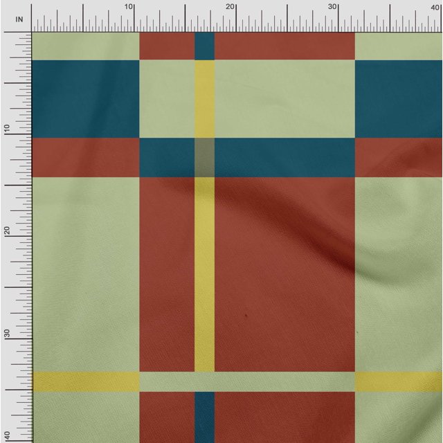 Soimoi Japan Crepe Satin Fabric Check Panel Decor Fabric Printed Yard 42 Inch Wide