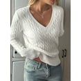 thumbnail image 6 of Women Long Sleeve Cable Knit Sweater Fashion V Neck Fitted Pullover Top Business Casual Fall Outfits White L, 6 of 7