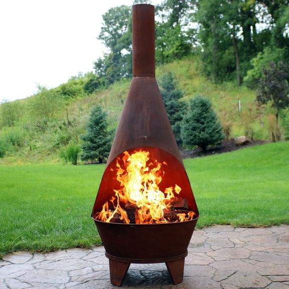 Sunnydaze Chiminea Fire Pit - Large Outdoor Patio Wood-Burning Mexican Style Backyard Fireplace Stove - Oxidized Rustic Cold-Rolled Steel - 6 Foot Tall