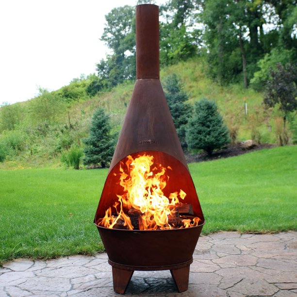 Sunnydaze 60 Chiminea Wood Burning Fire Pit Steel With Oxidized Rustic Finish Walmart Com Walmart Com