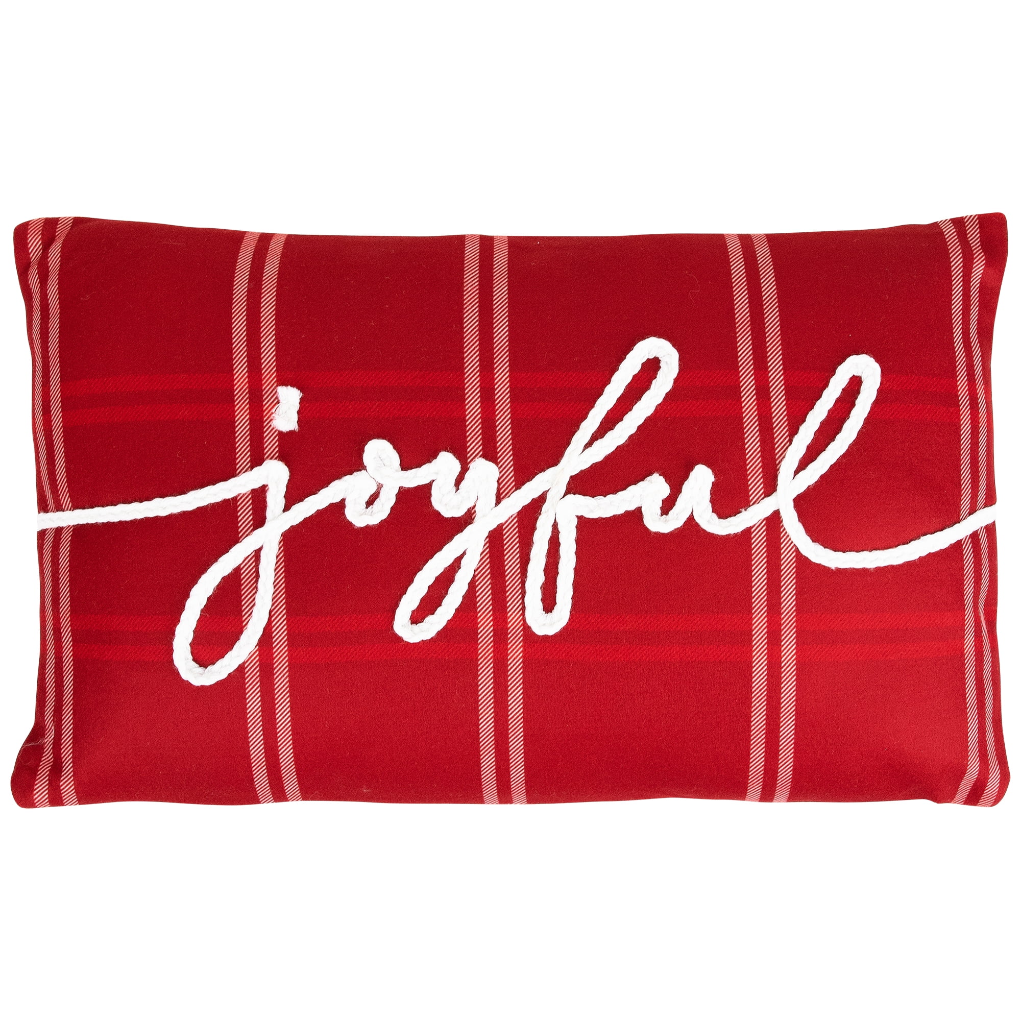 Plaid Joyful Christmas Throw Pillow - 19" x 11.25" - Red and White