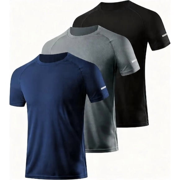 3 Pack Men's Workout Running Shirts Dry Fit Moisture Wicking T Shirt Gym Athletic Short Sleeve Tee