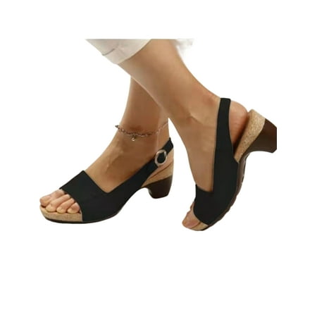 

Ritualay Ladies Heeled Sandals Beach Dress Sandal Summer Slingback Fashion Non Slip Heels Womens Women Ankle Strap Pumps Black 9