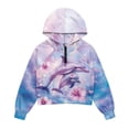 thumbnail image 5 of Xixirimido Sea Dolphin Hibiscus Floral Pattern Half Zip Sweatshirt for Girls Long Sleeve Pullover Crop Tops with Pocket Kids Hoodie Fall Winter Clothes Size 5-6 Years, 5 of 7