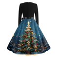 thumbnail image 5 of Women's Casual Fashion V Neck Long Sleeve Christmas Printed Party Vintage Dress for Holiday Events and Retro Style, Perfect for Women's Evening Wear,Dark Blue,M, 5 of 6