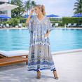 thumbnail image 6 of Miss Lavish London Women’s Leafy Peacock Polyester Kaftan Dress with V Neck & Side Slits- Pink, 3XL, 6 of 6