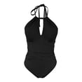 thumbnail image 6 of yoeyez Slimming One Piece Swimsuits for Womens Ruched Tummy Control Cutout Bathing Suit Backless Lace Up Halter Monokini Swim Suits Retro Swimwear Black,L, 6 of 7