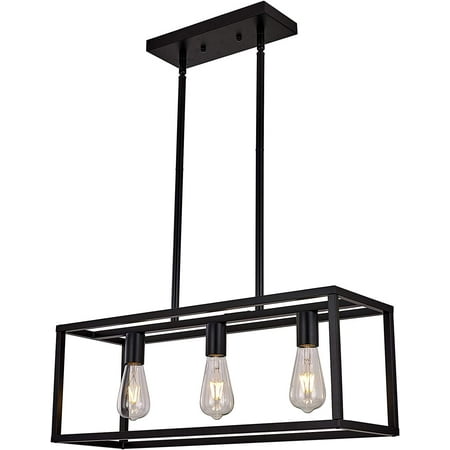 

bzfwm 3 Lights Black Dining Room Chandelier Hanging Light Fixture Modern Kitchen Island Linear Lighting Farmhouse Chandelier for Bar Restaurant