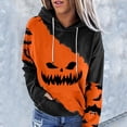 thumbnail image 2 of Women Hoodies Halloween Casual Colorblock Pumpkin Face Print Sweatshirt Long Sleeve Pullover Tops Fall Winter Warm Orange XXL, 2 of 4