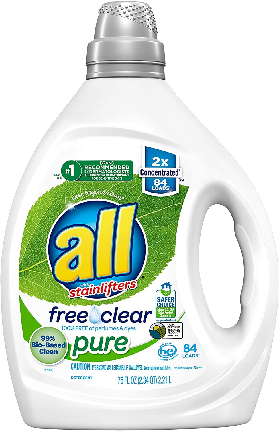 all Liquid Laundry Detergent, Free Clear Pure, 99 Biobased, Unscented