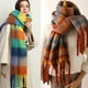 thumbnail image 2 of Bufanda a cuadros para mujer, chales gruesos de Cachemira, con borlas, cálidos, arcoíris, peludos, invierno, novedad de 2022, 2 of 4