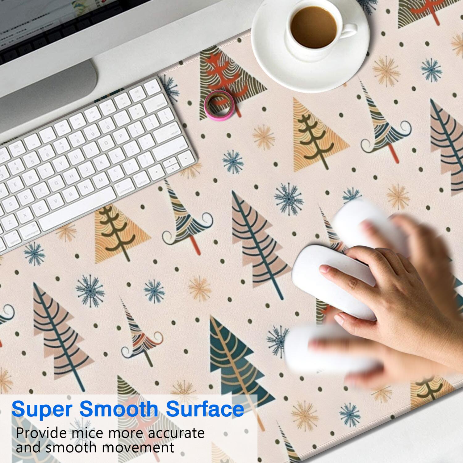 Long Mouse Pads for Desk,Multicolor Christmas Tree Pattern Desk Mats on Top Of Desks, Desk Mouse Pad Extra Large with 3mm Non-Slip Base and Stitched Edge for Gaming,Office,Work,Home 47.3x23.6in