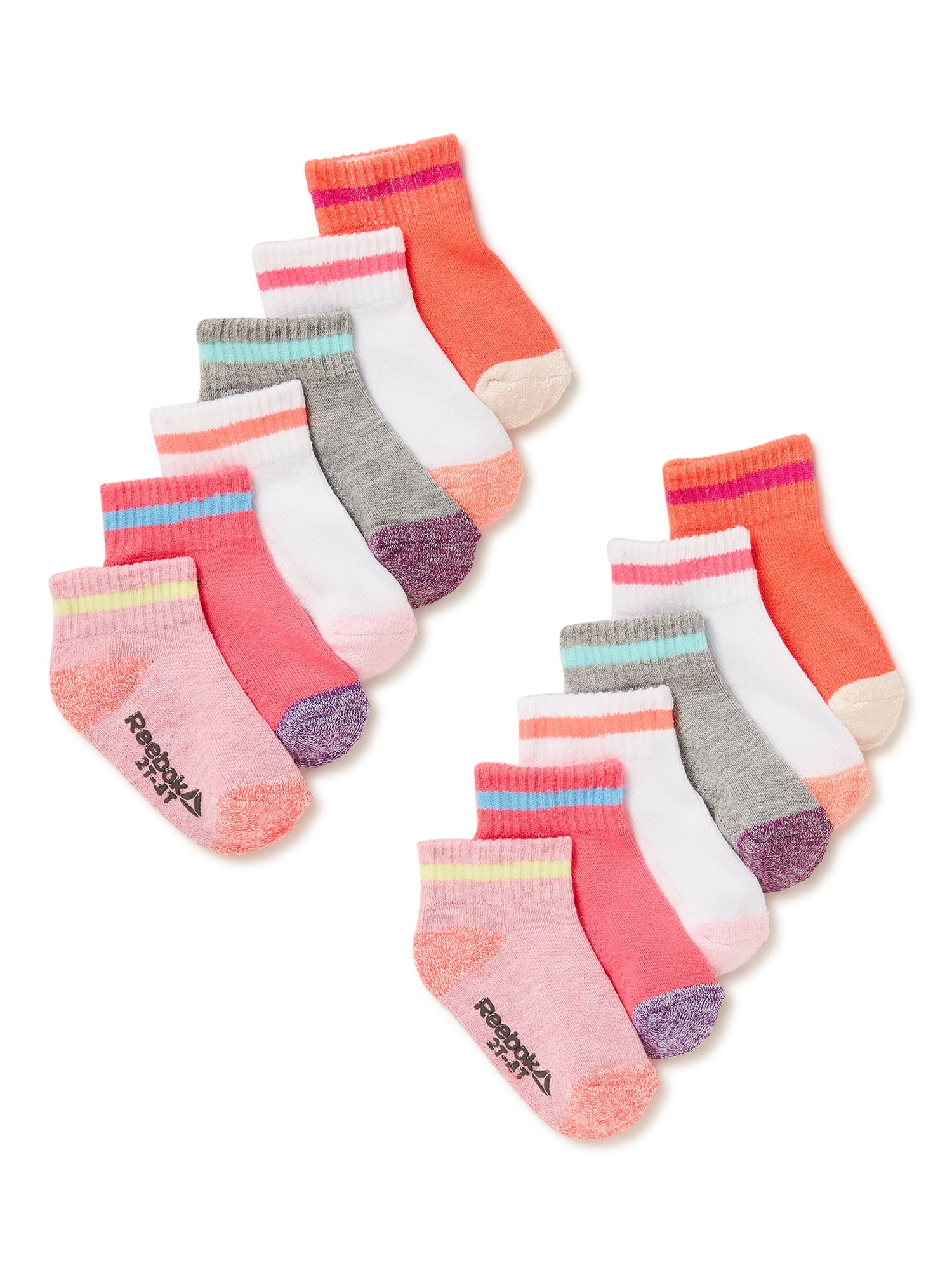 Reebok Baby and Toddler Girls' Quarter Socks, 12Pack, 6M4T