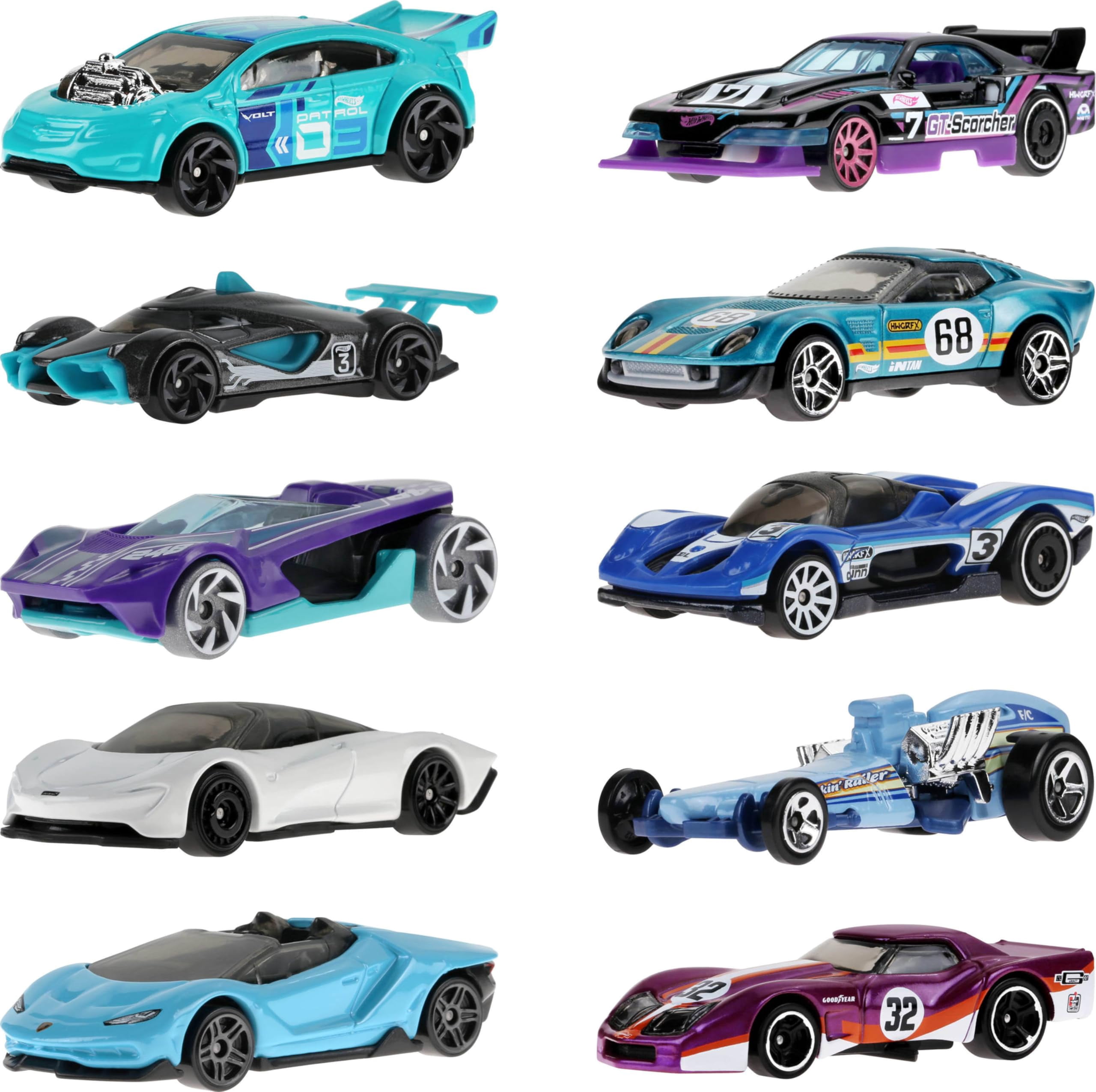 Mattel Hot Wheels HW Race Team Diecast Play Vehicle, 10 Count