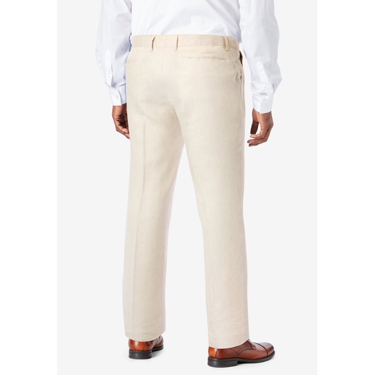 knee length dresses for ladies Cubavera Men's Big and Tall Delave Flat Front Pants in Natural Linen, Size 44, 100% Linen main image 1