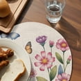 thumbnail image 3 of Pink Flowers Round 13 Inch Placemats Set of 2, Spring Floral Butterfly Leaves Plants Retro Beige HeatResistant Non Slip Place Mats for Dining Table, Wipeable Kitchen Table Mats for Housewarming, 3 of 9