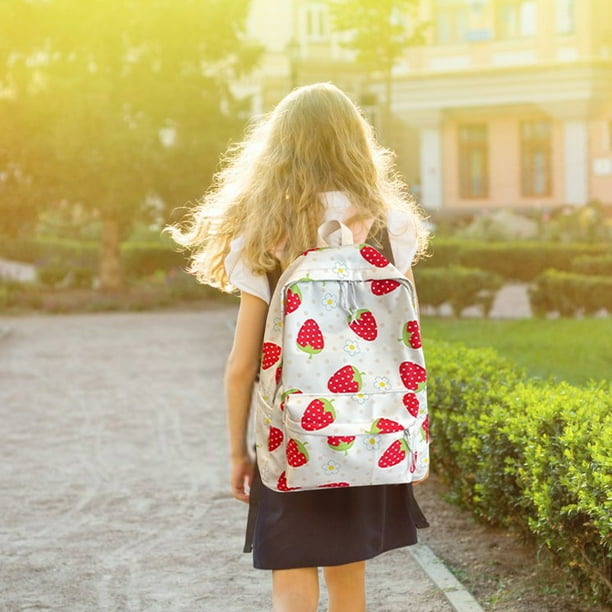 Lonchera, cajas Bento, mochila con estampado floral de fresas para niñas, mochila escolar de moda para el campus, adecuada para la escuela secundaria, mochilas