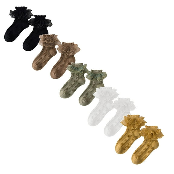 XEGLSBU 5 pack Girls Socks Size 2 No Show Girls Cotton Lace Stockings Children During The Spring and Autumn Thin Girls Dancing Socks Girls Socks 10-12 Years Old Ankle Size 34