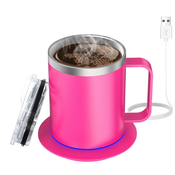 Juego Calentador Eléctrico de Tazas de Café | Taza de Acero Inoxidable con Base de Calentamiento y Tapa, Inteligente para Calentar Leche,