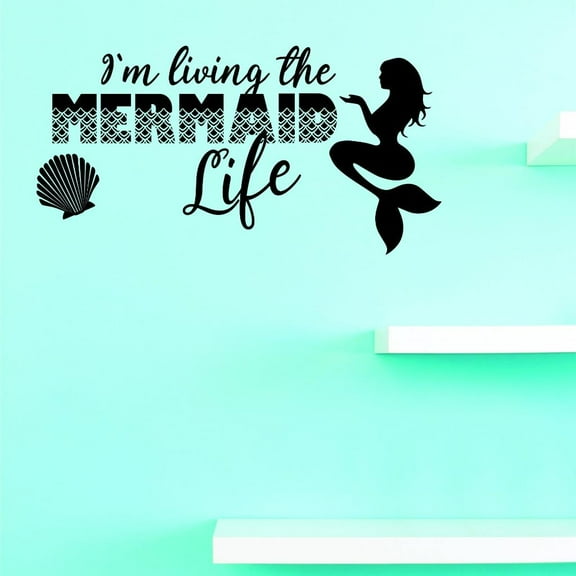 Custom Decals Im Living The Mermaid Life Wall Art Size: 14 X 28 Inches Color: Black