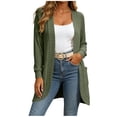 thumbnail image 3 of Women's Long Sleeve Loose Fit Solid Color Knit Cardigan Placket Open Front Tops Comfy Soft Lightweight Casual Daily | CSEONE,Army Green L, 3 of 6