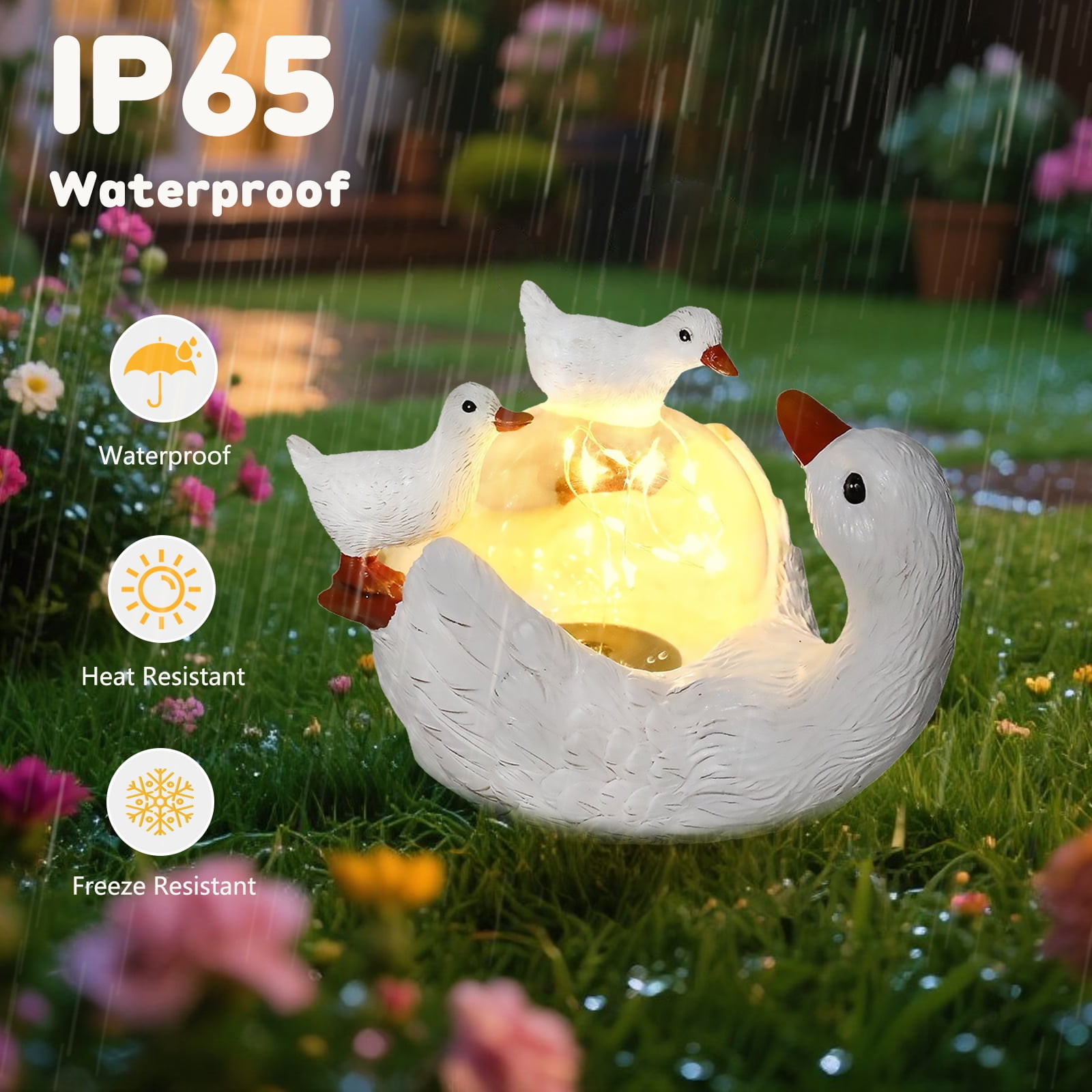 Garden Statue Outdoor, Cute Duck Solar Statue Resin Figurine Lights Outdoor Waterproof, Outdoor Decor Sculpture for Garden Yard Patio Lawn, Birthday Gifts for Mom Grandma Women