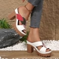 thumbnail image 4 of Rokment Womens Color Block Leaves High Heels Dress Sandals Beach Boho Trendy Leather Platform Chunky Heeled Slip on Comfortable Casual Backless Dressy Slides Summer Shoes White Size 7.5, 4 of 7
