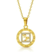 Giorgio Bergamo Stainless Steel Yellow Gold Plated Zodiac, Astrology, Horoscope, Constellation Cubic Zirconia Amulet Disc Pendant Mens Womens Necklace, Free Micro Fiber Cloth, Capricorn, Gold