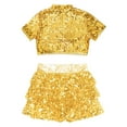 thumbnail image 4 of TiaoBug Kids Girls Cheerleading Costume Sparkly Short Sleeve Crop Tops with Culottes for Cheer Performance Gold 10, 4 of 7