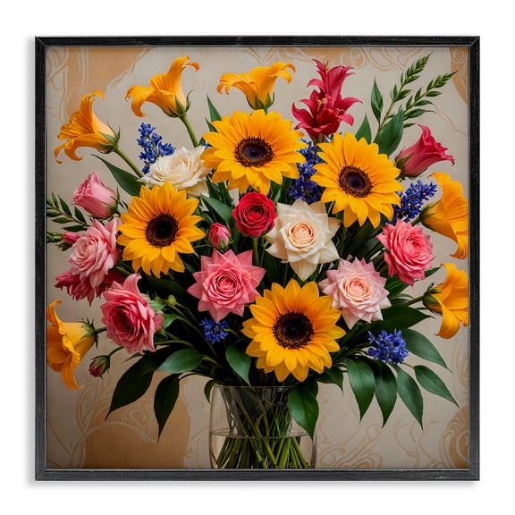 Stupell Industries Glam Bold Sunflowers Mixed Bouquet Black Framed Giclee Art, 12 x 12, by Yuri Khrushch