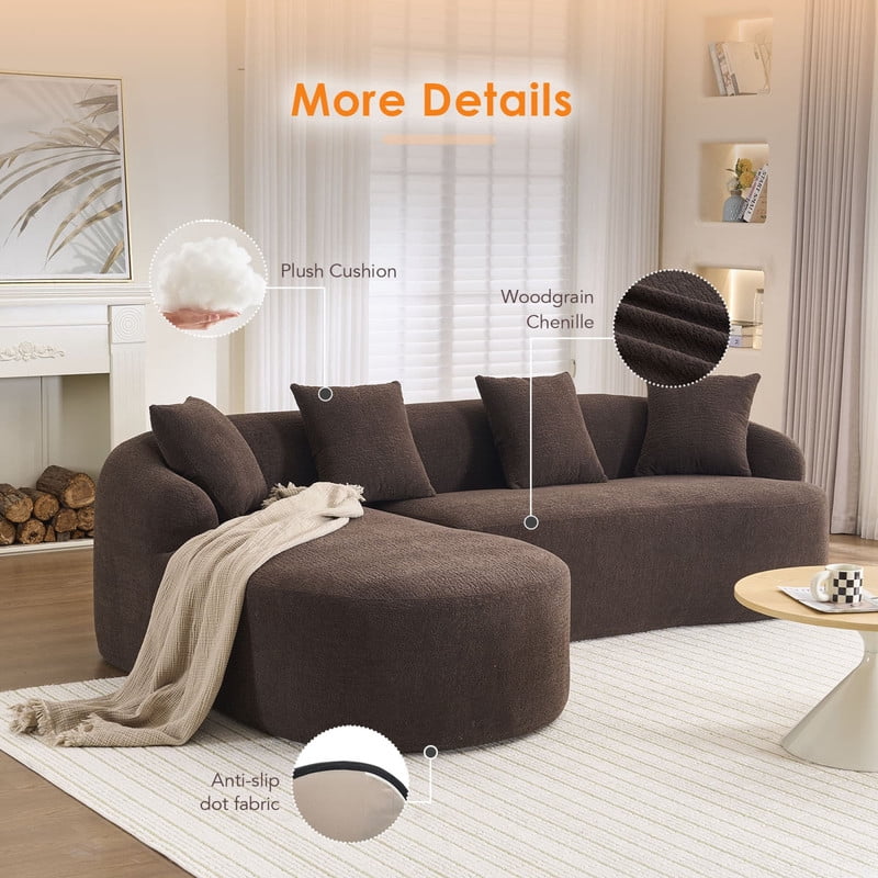 Curved Sectional Sofa with Chaise, 99'' Modern Luxury Chenille Cloud Couch for Living Room, Oversized 3-Seater Sofa Couch for Living Room, No Assembly