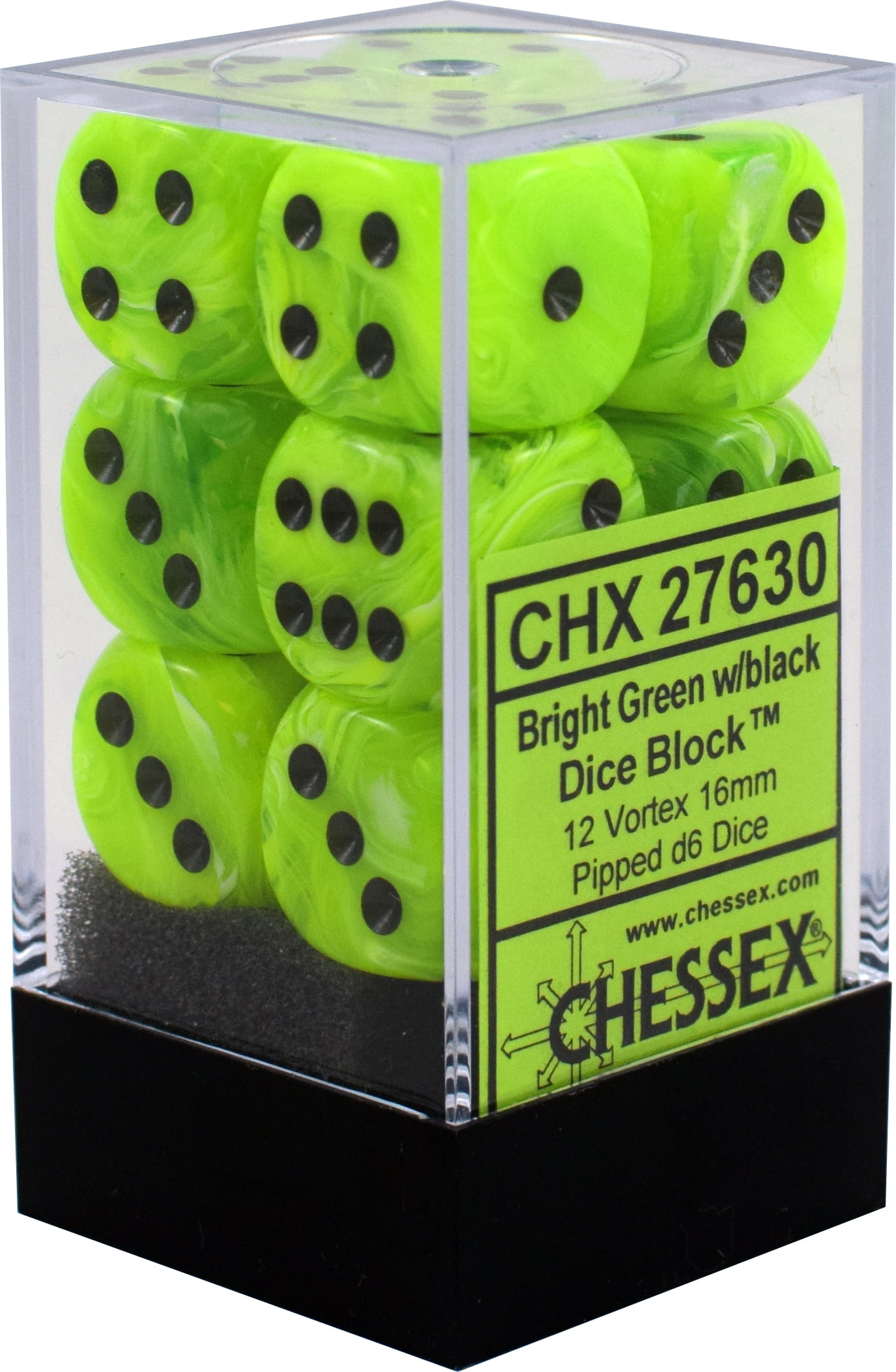 Chessex Vortex Bright green w6 16mm cubo set chx27630 